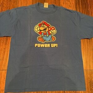 Mario Mens Delta Graphic T-Shirt Blue Power Up Crew Neck‎ Short Sleeve Tee L